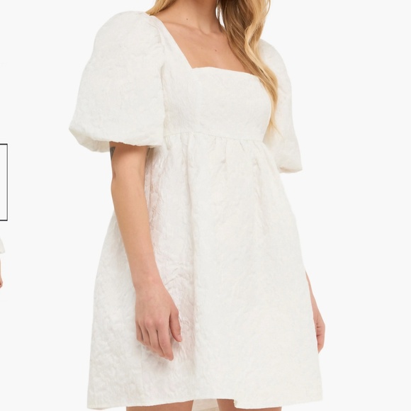 Endless Rose Open Back Floral Jacquard Puff Sleeve Minidress - Picture 3 of 5